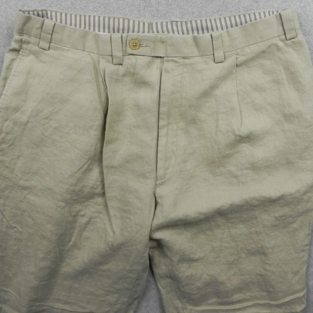 Calvin Klein Linen Pants Mens 38 Pleated Straight Leg Khaki Beige Dress Trousers